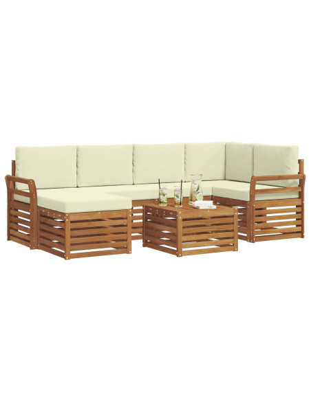 Set divani 7 pcs Naturale e Crema Legno di Acacia Massello