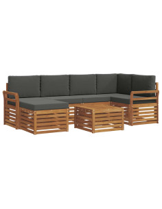 Set divani 7 pcs Naturale e Antracite Legno di Acacia Massello 2