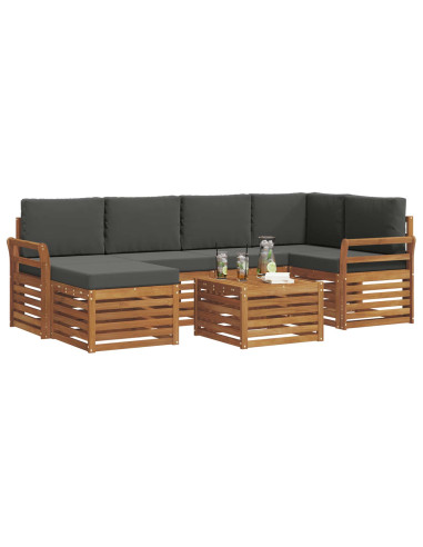 Set divani 7 pcs Naturale e Antracite Legno di Acacia Massello