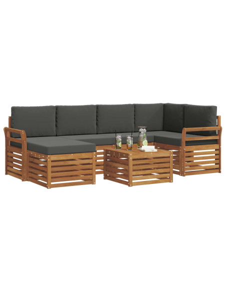 Set divani 7 pcs Naturale e Antracite Legno di Acacia Massello