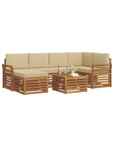 Set divani 7 pcs Naturale e Beige Legno di Acacia Massello