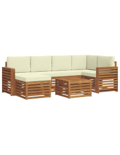 Set divani 7 pcs Naturale e Crema Legno di Acacia Massello 2