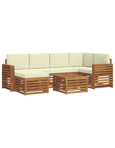 Set divani 7 pcs Naturale e Crema Legno di Acacia Massello