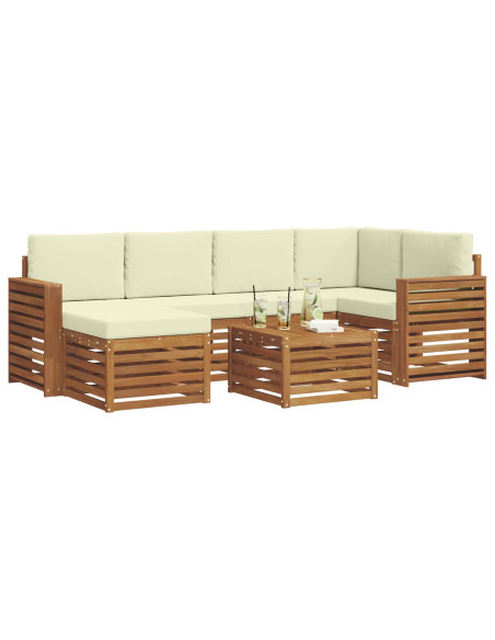 Set divani 7 pcs Naturale e Crema Legno di Acacia Massello