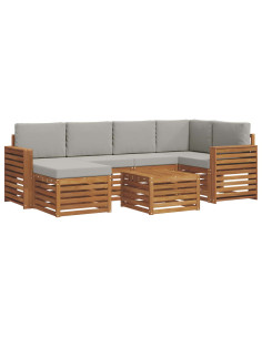 Set divani con cuscino 7 pcs Grigio Naturale e Chiaro 2