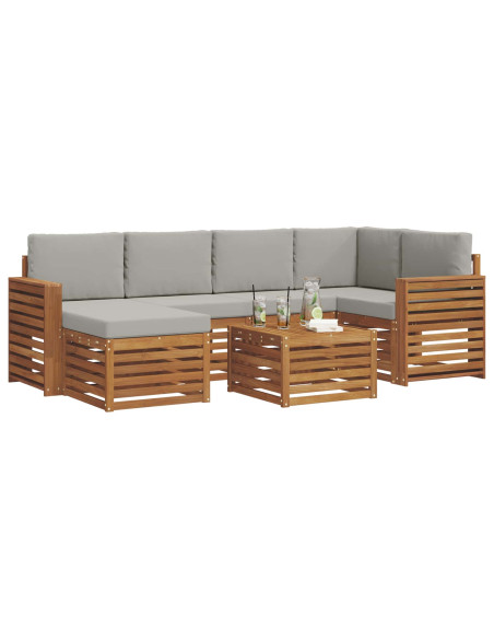 Set divani con cuscino 7 pcs Grigio Naturale e Chiaro