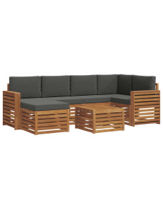 Set divani 7 pcs Naturale e Antracite Legno di Acacia Massello 2
