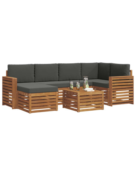 Set divani 7 pcs Naturale e Antracite Legno di Acacia Massello