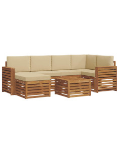 Set divani 7 pcs Naturale e Beige Legno di Acacia Massello 2