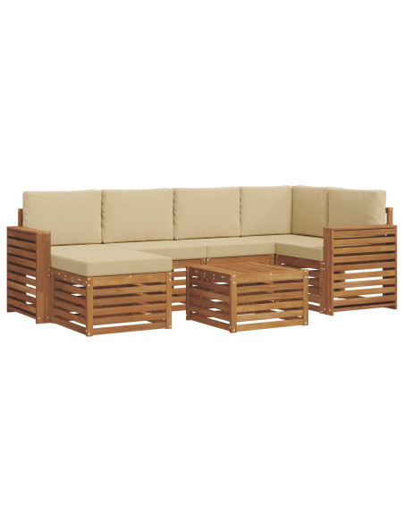 Set divani 7 pcs Naturale e Beige Legno di Acacia Massello