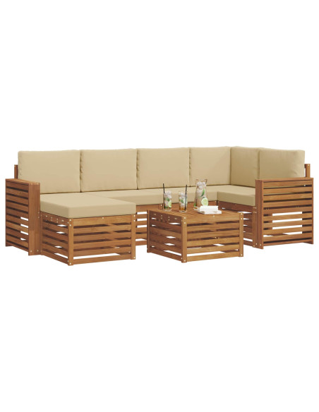Set divani 7 pcs Naturale e Beige Legno di Acacia Massello