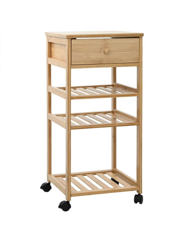 Carrello da Cucina con Ruote Naturale 37 x 36 x 80 cm Bambù