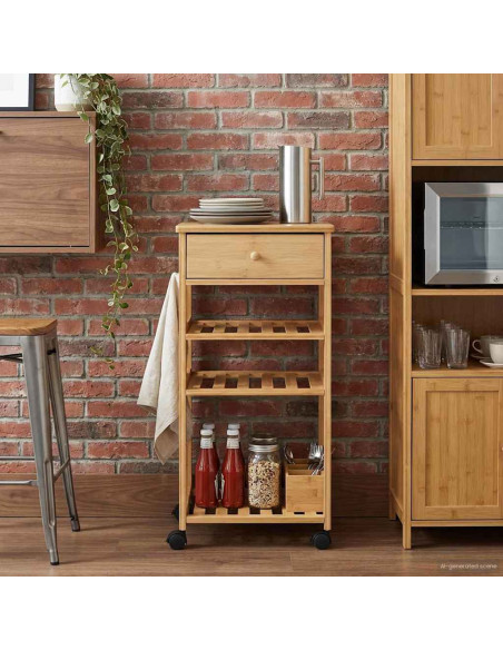 Carrello da Cucina con Ruote Naturale 37 x 36 x 80 cm Bambù