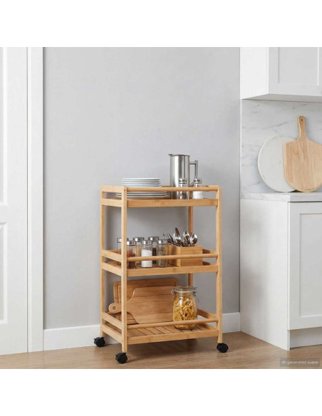 Carrello da Cucina con Ruote Naturale 46 x 38 x 76 cm Bambù