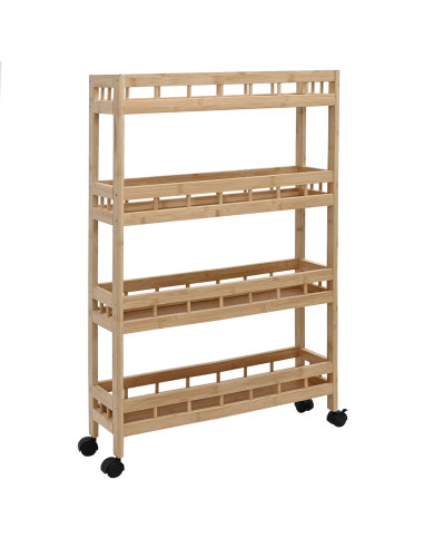 Carrello da Cucina con Ruote Naturale 60 x 18 x 97 cm Bambù