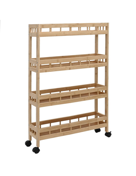 Carrello da Cucina con Ruote Naturale 60 x 18 x 97 cm Bambù