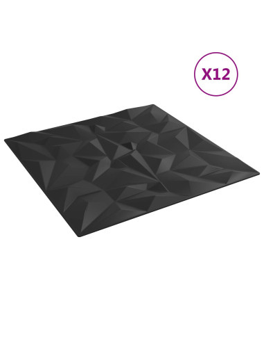 Pannelli da parete 12 pcs Nero 50 x 50 cm Schiuma XPS