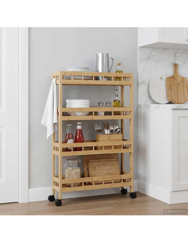 Carrello da Cucina con Ruote Naturale 60 x 18 x 97 cm Bambù