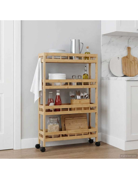 Carrello da Cucina con Ruote Naturale 60 x 18 x 97 cm Bambù