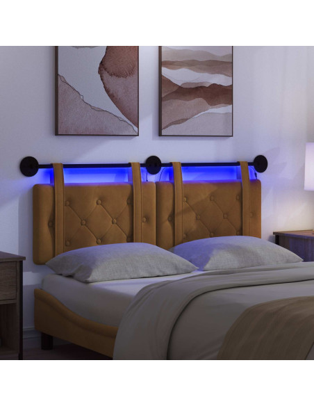 Testiera sospesa Con luce LED Marrone Velluto