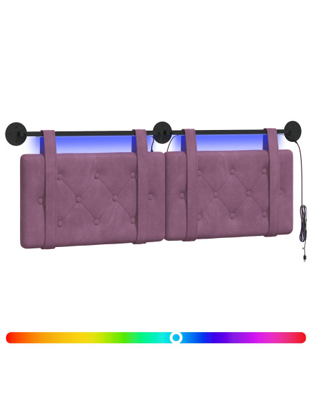 Testiera sospesa Con luce LED Viola Velluto