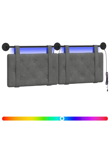 Testiera sospesa Con luce LED Grigio Scuro Velluto