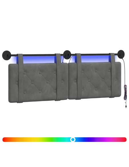 Testiera sospesa Con luce LED Grigio Scuro Velluto