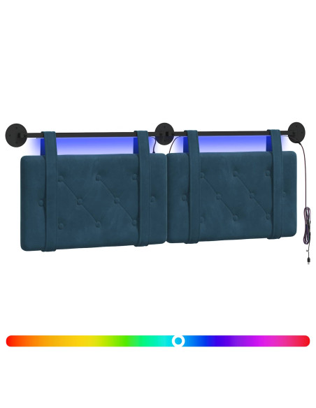Testiera sospesa Con luce LED Blu Velluto