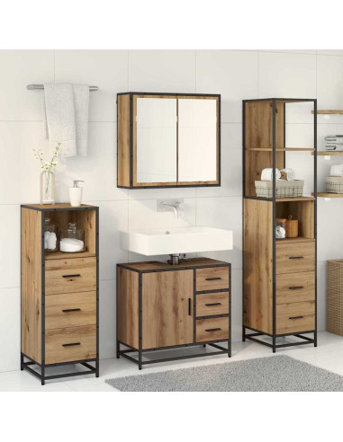 Set di mobili per il bagno con porta 4 pcs rovere artigianale