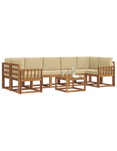 Set di divani da esterno con cuscino 8 pcs Naturale e Beige