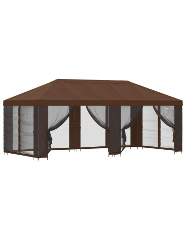 Gazebo con pareti laterali 6 x 3 m Marrone Poliestere e Acciaio