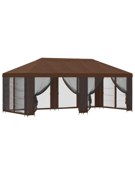 Gazebo con pareti laterali 6 x 3 m Marrone Poliestere e Acciaio