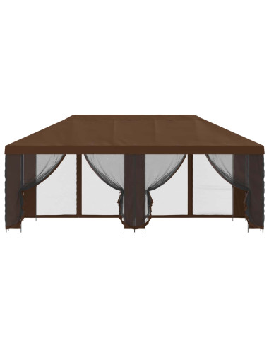 Gazebo con pareti laterali 6 x 3 m Marrone Poliestere e Acciaio