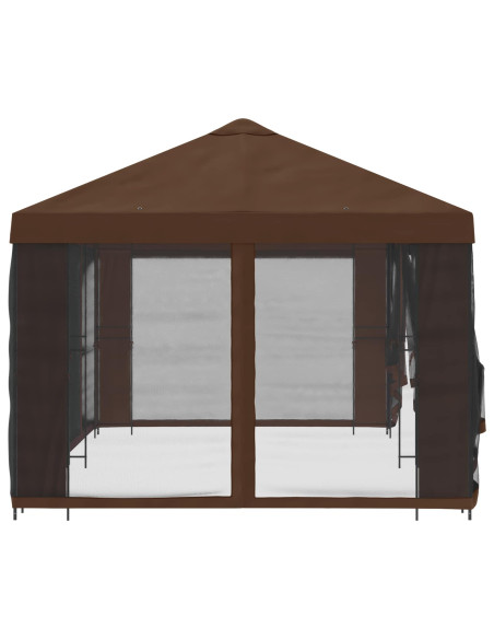 Gazebo con pareti laterali 6 x 3 m Marrone Poliestere e Acciaio