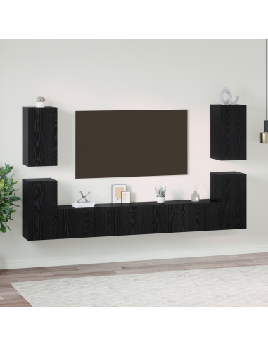 Set mobile TV Montaggio a parete Rovere Nero Legno multistrato