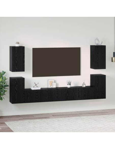 Set mobile TV Montaggio a parete Rovere Nero Legno multistrato