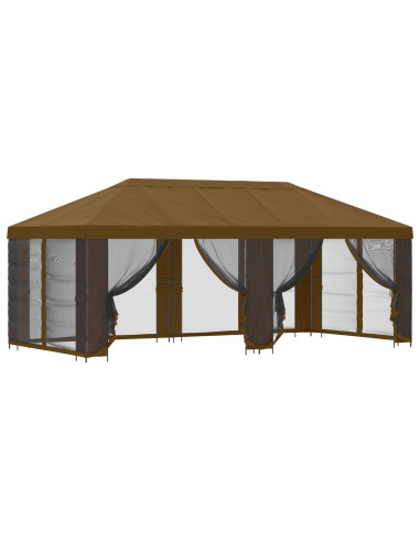 Gazebo con pareti laterali 6 x 3 m Tortora Poliestere e Acciaio