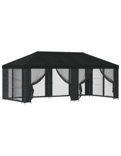 Gazebo con pareti laterali 6 x 3 m Nero Poliestere e Acciaio 2