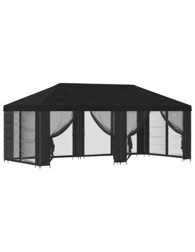 Gazebo con pareti laterali 6 x 3 m Nero Poliestere e Acciaio