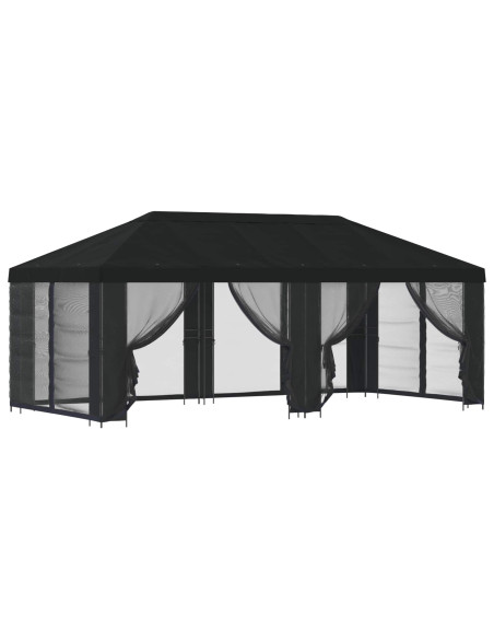 Gazebo con pareti laterali 6 x 3 m Nero Poliestere e Acciaio