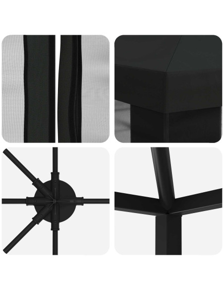 Gazebo con pareti laterali 6 x 3 m Nero Poliestere e Acciaio