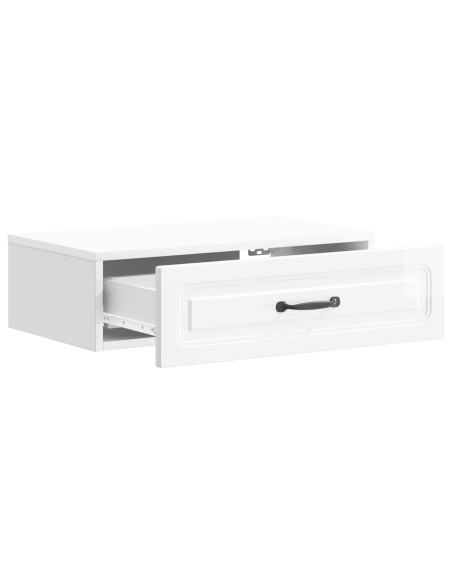 Tavolino da Parete Laterale Bianco Lucido 59 x 34,5 x 17 cm