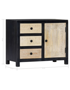Credenza Intagliata a Mano Grigio 75x35x60 cm Massello di Mango