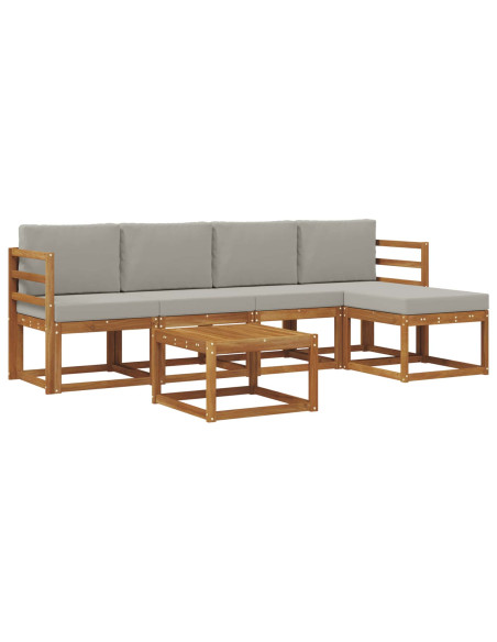 Set di divani da esterno 6 pcs Grigio Naturale e Chiaro