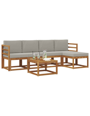 Set di divani da esterno 6 pcs Grigio Naturale e Chiaro
