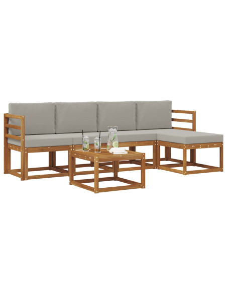 Set di divani da esterno 6 pcs Grigio Naturale e Chiaro