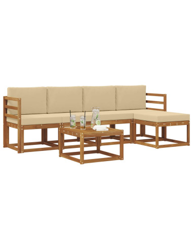 Set di divani da esterno con cuscino 6 pcs Naturale e Beige