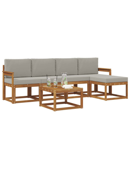 Set di divani da esterno 6 pcs Grigio Naturale e Chiaro