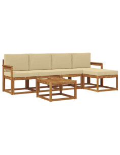 Set di divani da esterno con cuscino 6 pcs Naturale e Beige 2