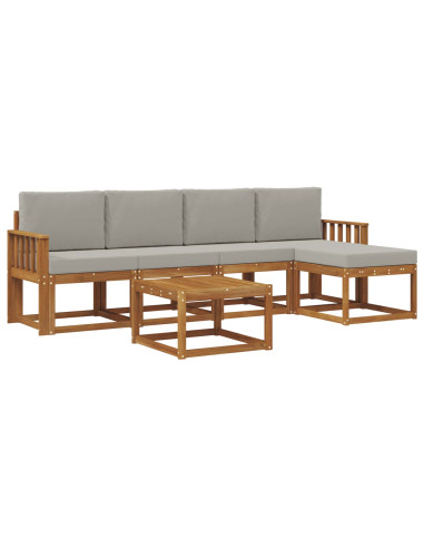 Set di divani da esterno 6 pcs Grigio Naturale e Chiaro